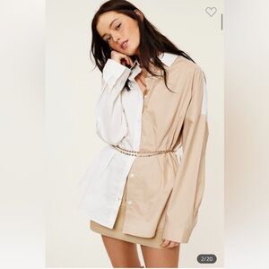 Button Up Two Tone Cotton Poplin Shirt – White & Tan NEVER WORN